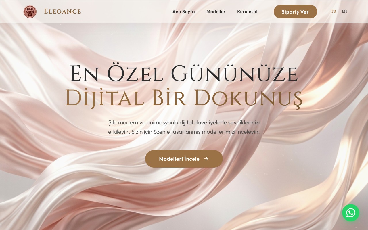 Davetiye Elegance dijital davetiye platformu arayüzü